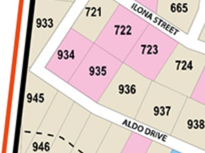 A cadastral map or site plan showing the layout of residential plots along Ilona Street and Aldo Drive.