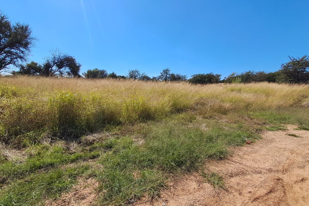A view of an undeveloped residential plot featuring natural grass and vegetation under a clear blue sky.