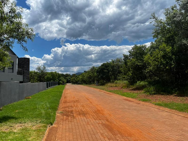 A view of a paved residential driveway and street approach, featuring a boundary wall and established surrounding greenery.