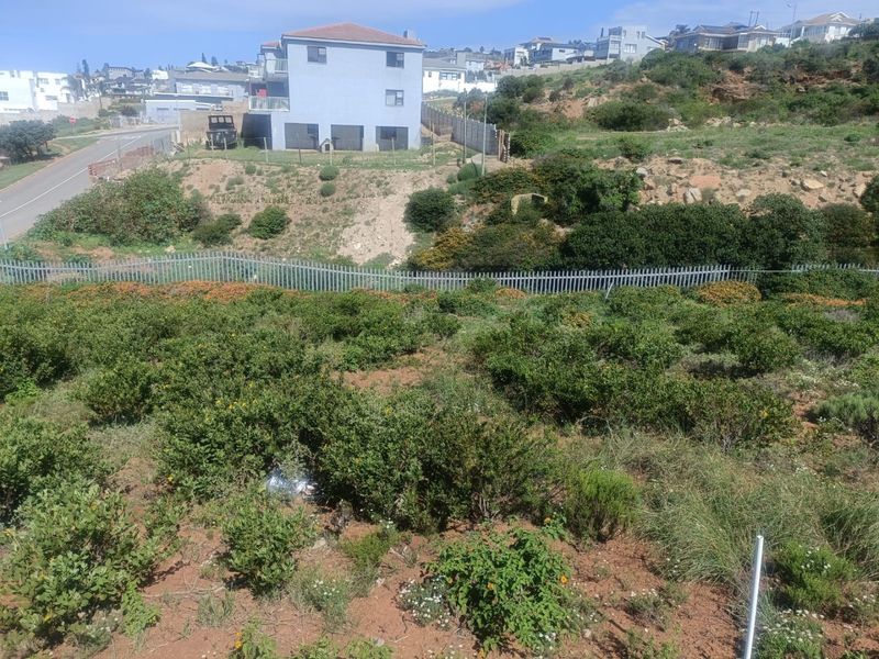 An elevated view of a vacant residential plot featuring natural vegetation, sloped terrain, and perimeter fencing in a suburban neighborhood setting.