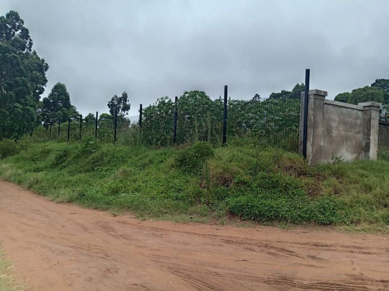 A view of the vacant residential land featuring perimeter fencing and a concrete boundary wall, accessible via an unpaved road.