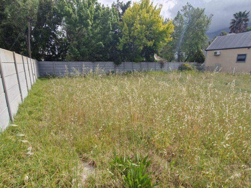 A vacant residential plot featuring overgrown grass and a precast concrete boundary wall, offering a blank canvas for future development.