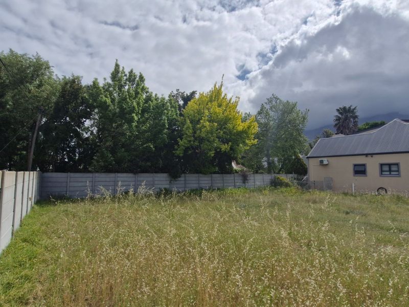 A vacant residential plot featuring a precast concrete boundary wall and established trees, offering a blank canvas for future development.