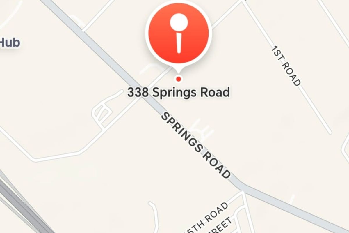 A map view showing the location of the property at 338 Springs Road.