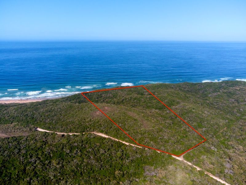 Aerial view of a vacant residential plot featuring coastal vegetation and direct proximity to the ocean.