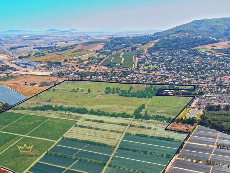 An aerial view of a large, expansive residential vacant land plot featuring established trees and clear boundary lines in a scenic rural setting.