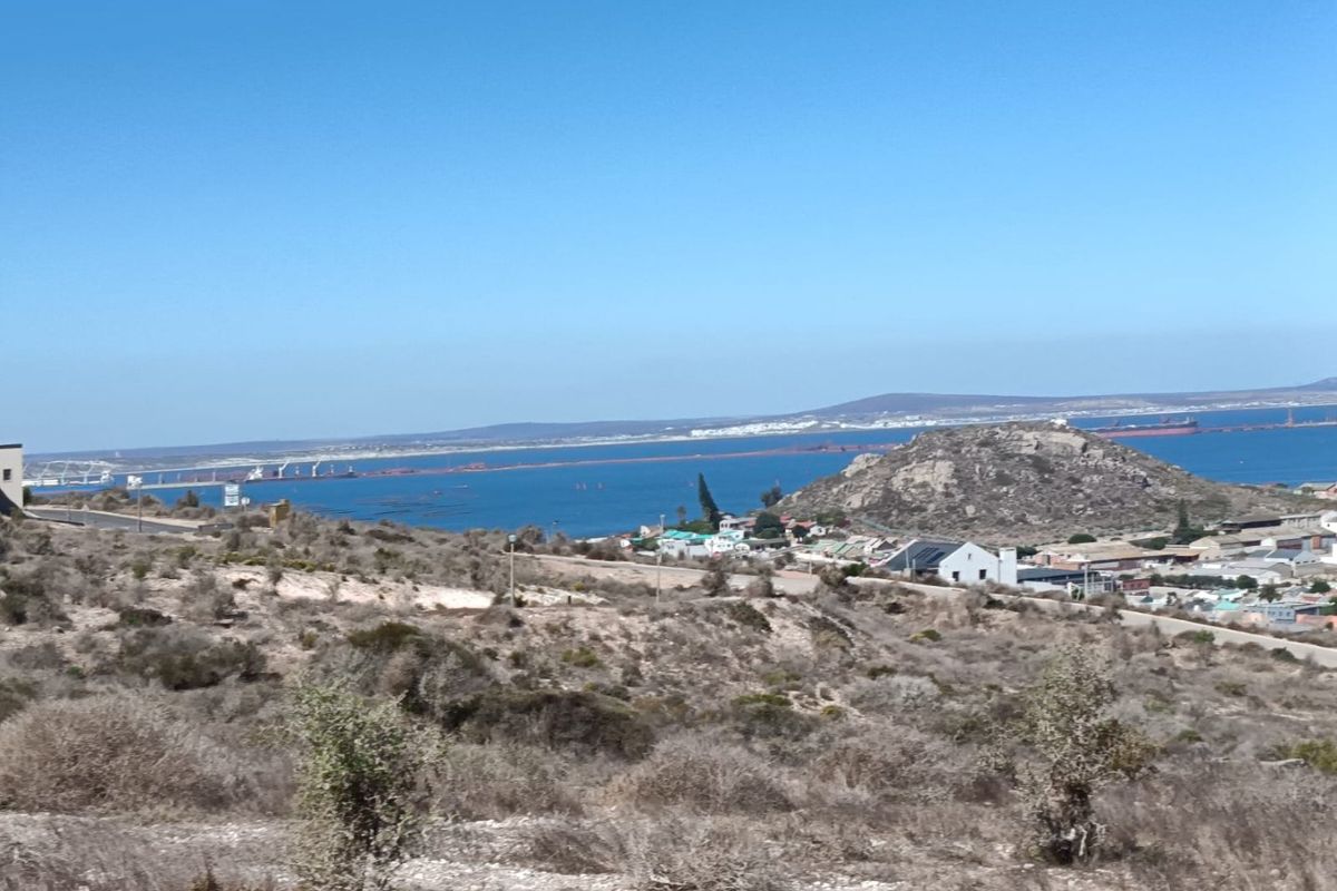 A scenic elevated view overlooking the coastal landscape, ocean, and surrounding residential area.