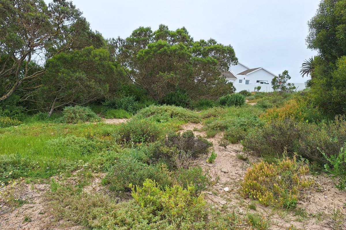A view of a vacant residential plot featuring natural coastal vegetation and sandy terrain with a neighboring property visible in the background.