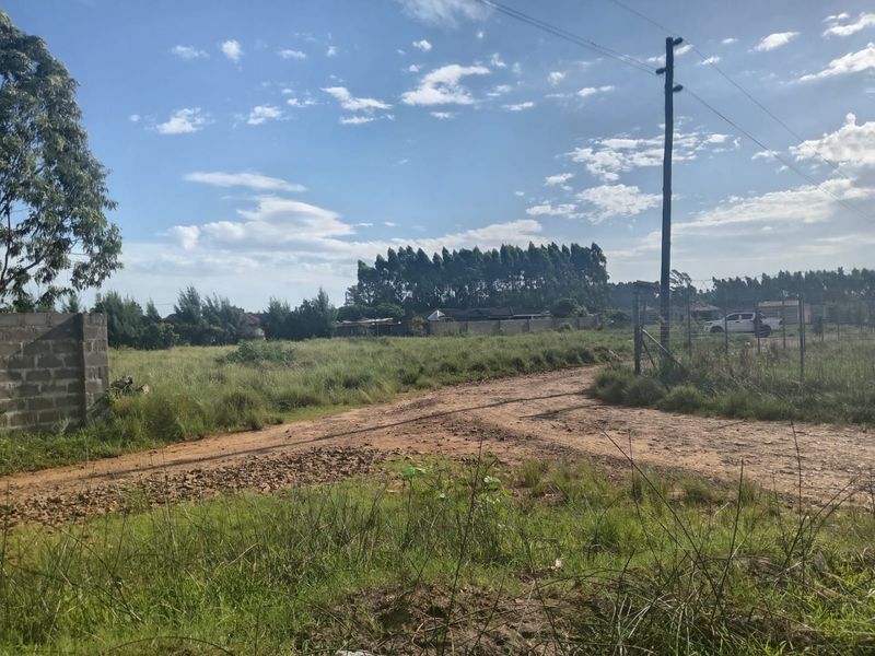 A vacant residential plot featuring an unpaved access road, partial boundary walling, and existing utility infrastructure, ready for development.