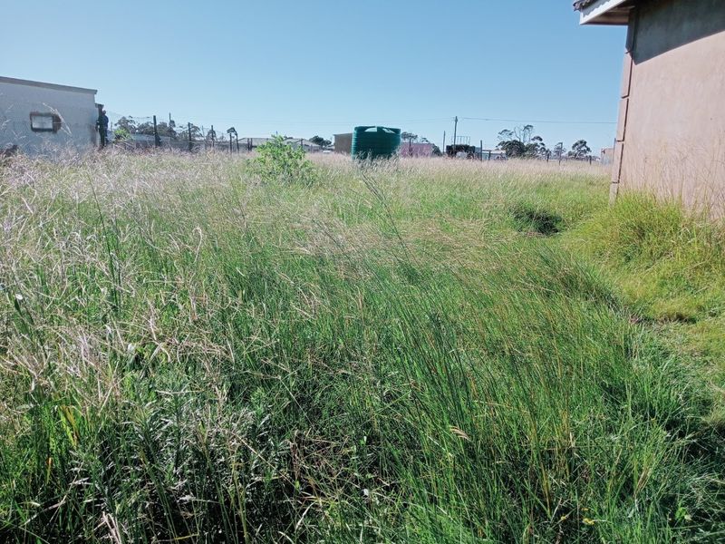 A large, overgrown residential garden area featuring a water tank and perimeter fencing, requiring significant landscaping and maintenance.
