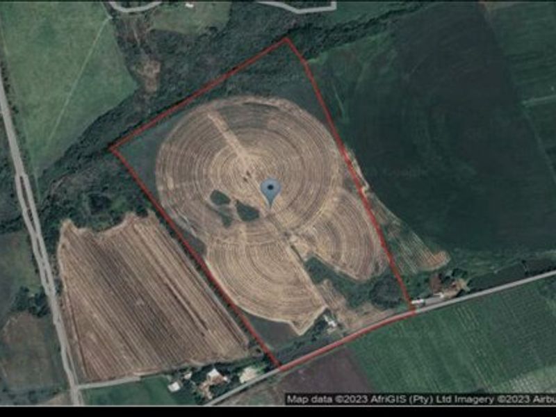 An aerial satellite view of the farm property showing the layout of the agricultural land and surrounding access roads.
