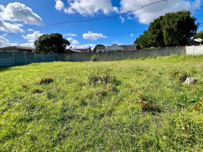 A vacant residential plot featuring an overgrown grass lawn enclosed by a precast concrete boundary wall.