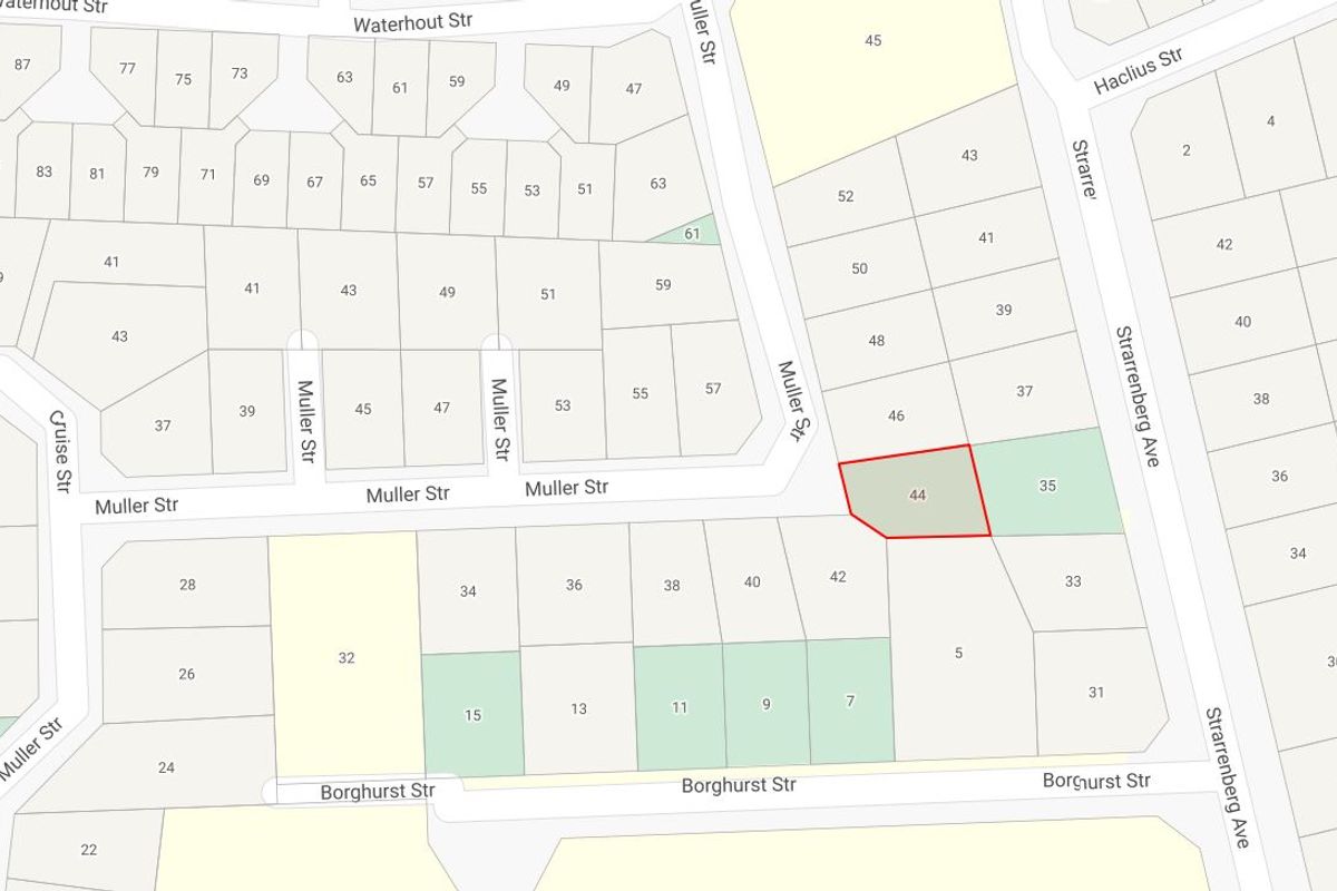 A cadastral map showing the location and boundaries of the residential plot within the surrounding street network.