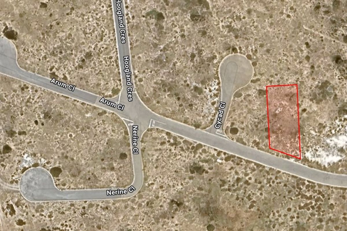 Aerial view of a vacant residential plot located near the intersection of Cycad Close and surrounding streets.