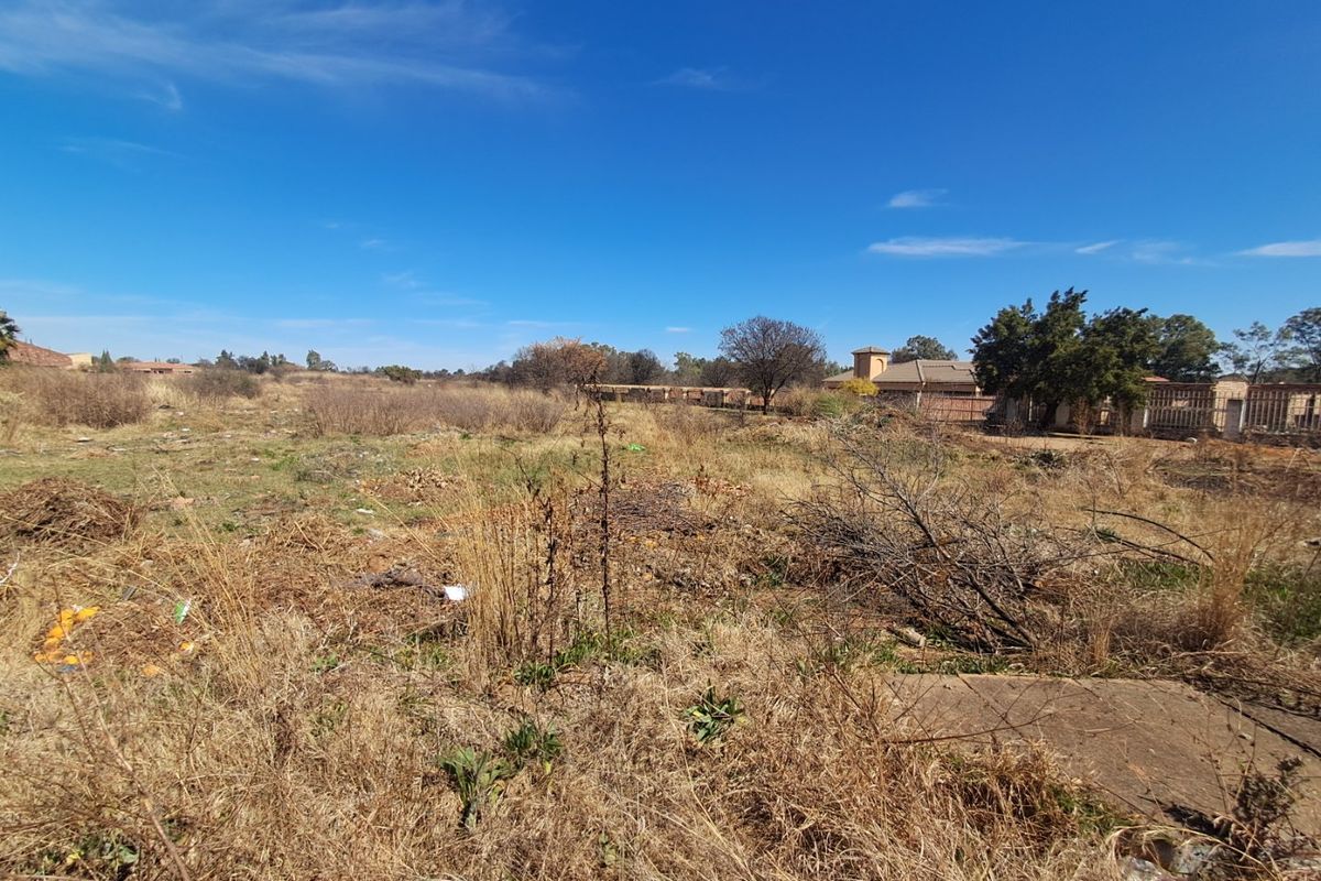 A view of a vacant residential plot featuring dry, overgrown vegetation and perimeter fencing, offering a blank canvas for future development.
