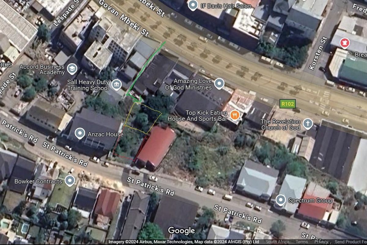 An aerial satellite view showing the location of the vacant residential land parcel within an urban street grid.