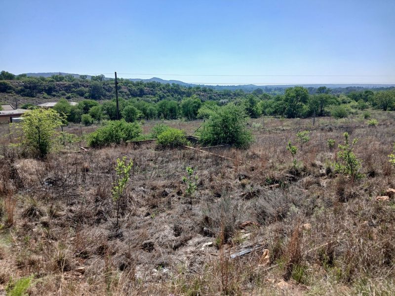 A view of a vacant residential plot featuring natural vegetation, wire fencing, and a utility pole with a scenic landscape backdrop.