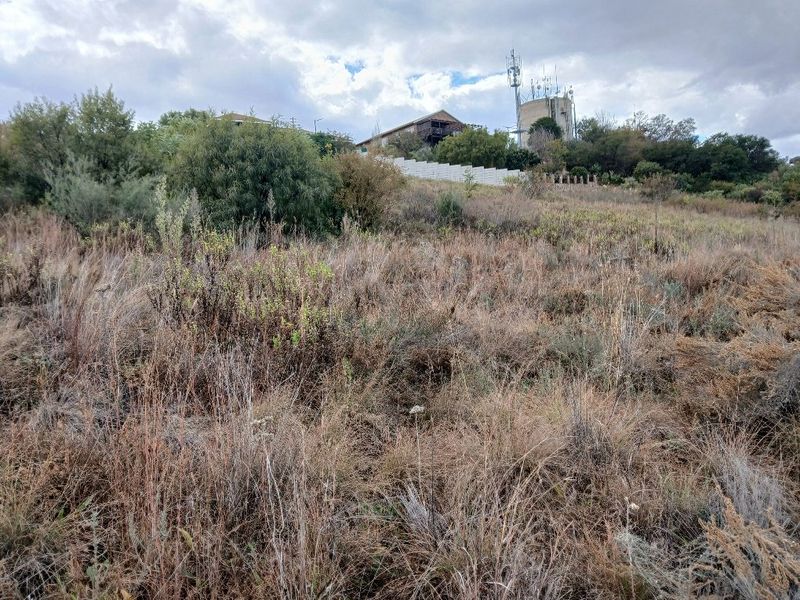 A view of the vacant residential land featuring natural vegetation, a boundary wall, and a nearby telecommunications tower.
