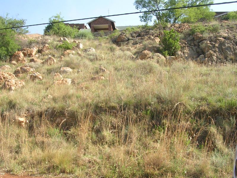 A sloped residential vacant land plot featuring natural rocky terrain and native vegetation, offering an elevated perspective of the surrounding area.