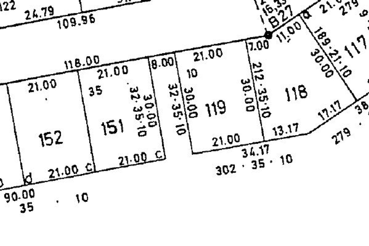 A cadastral survey map showing the layout and dimensions of residential land plots.
