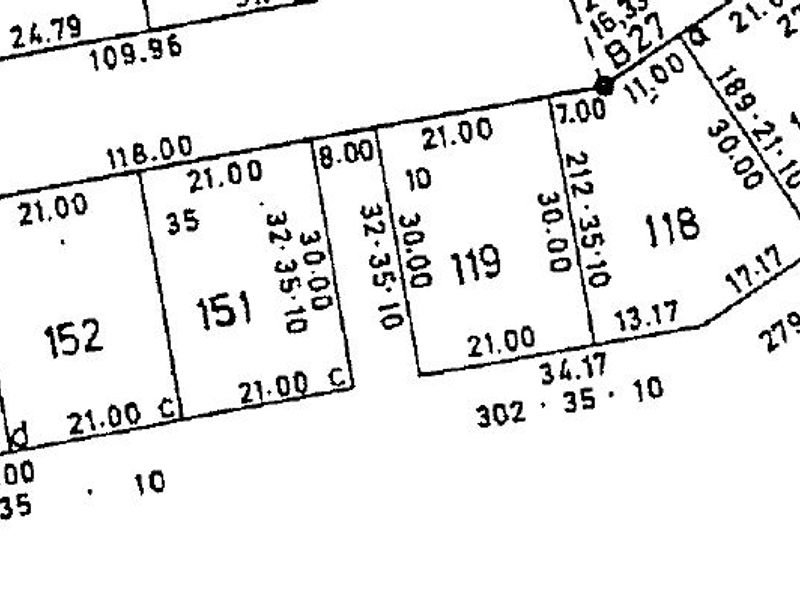 A cadastral survey map showing the layout and dimensions of residential land plots.