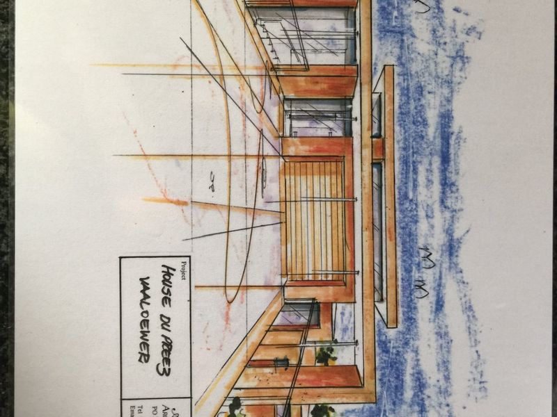 An architectural sketch and design concept for a residential property, showcasing the proposed exterior facade and structural layout.