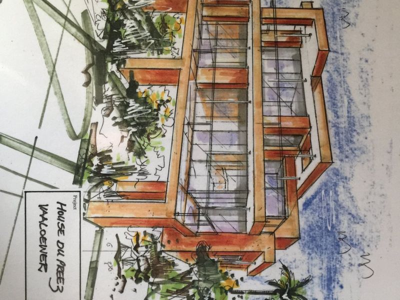 An architectural sketch and concept rendering for a proposed residential property development.