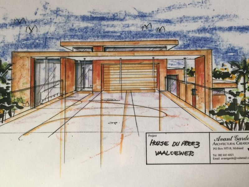 An architectural concept sketch depicting the front elevation and driveway of a proposed residential property.