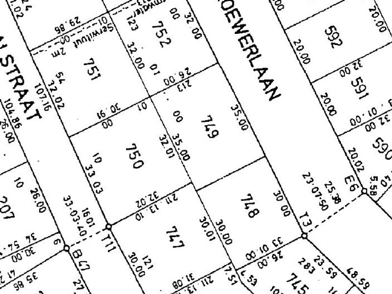 A cadastral survey map showing the layout and dimensions of residential land plots in the area.