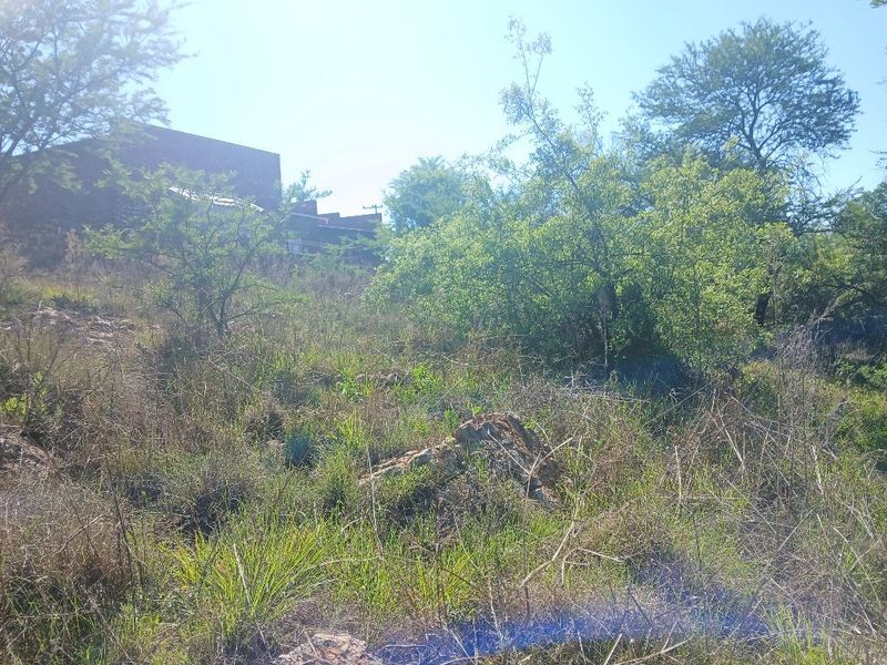 A view of the vacant residential land featuring natural vegetation, rocky terrain, and established trees on the property.