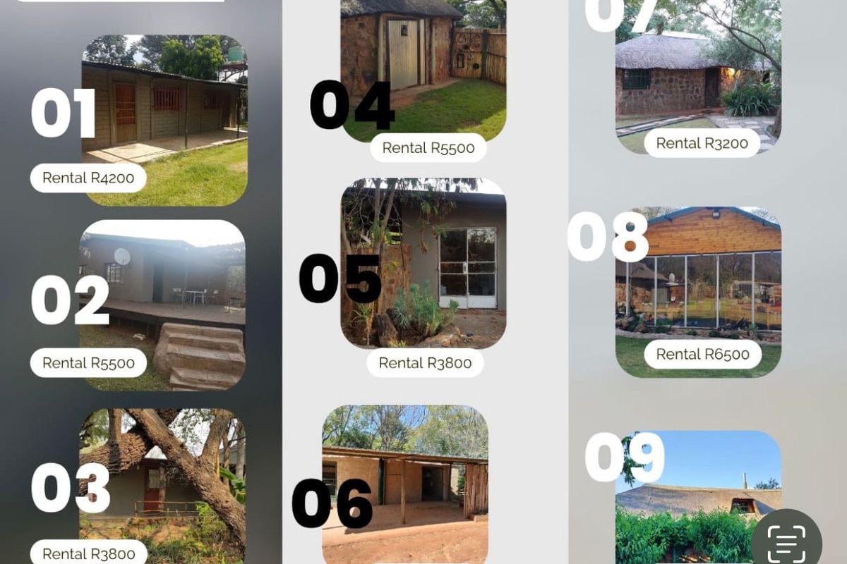 A collage image displaying various rental farm house exteriors with associated rental pricing.