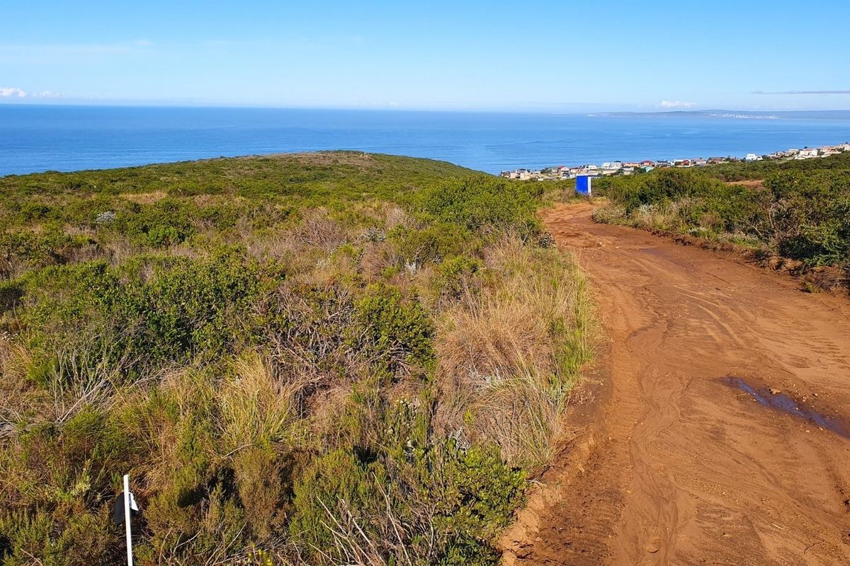A scenic view of the coastal landscape and ocean from the vacant residential land, featuring an unpaved access road.