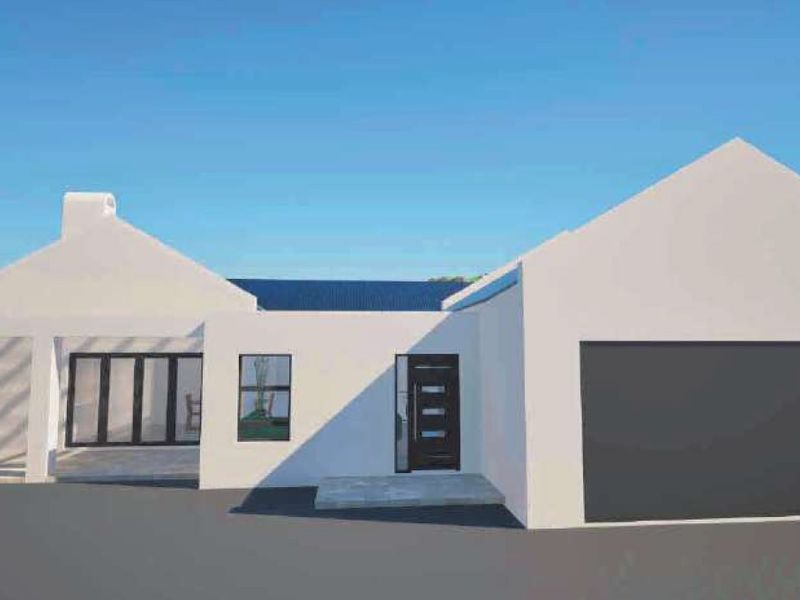 A modern single-story residential facade featuring a clean white exterior, integrated garage, and a prominent front entrance.