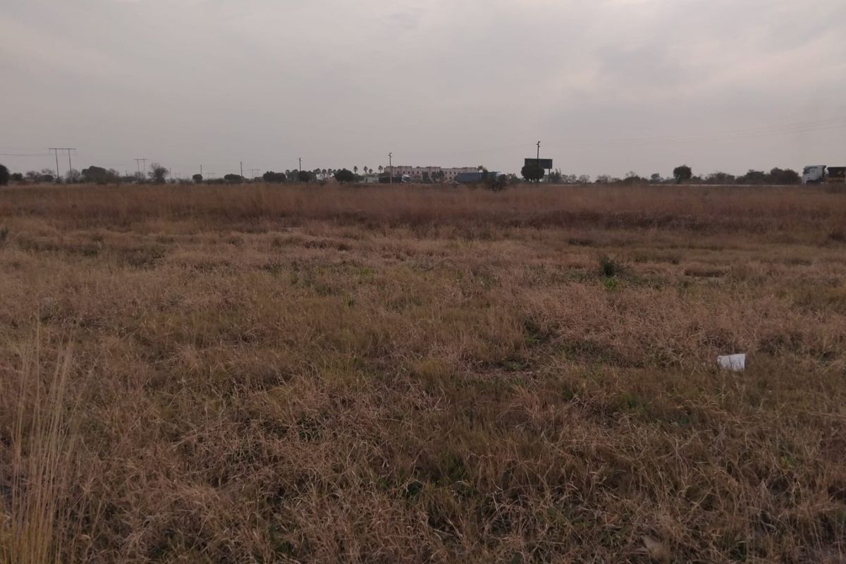 A wide, open expanse of vacant residential land featuring natural grassland under an overcast sky.
