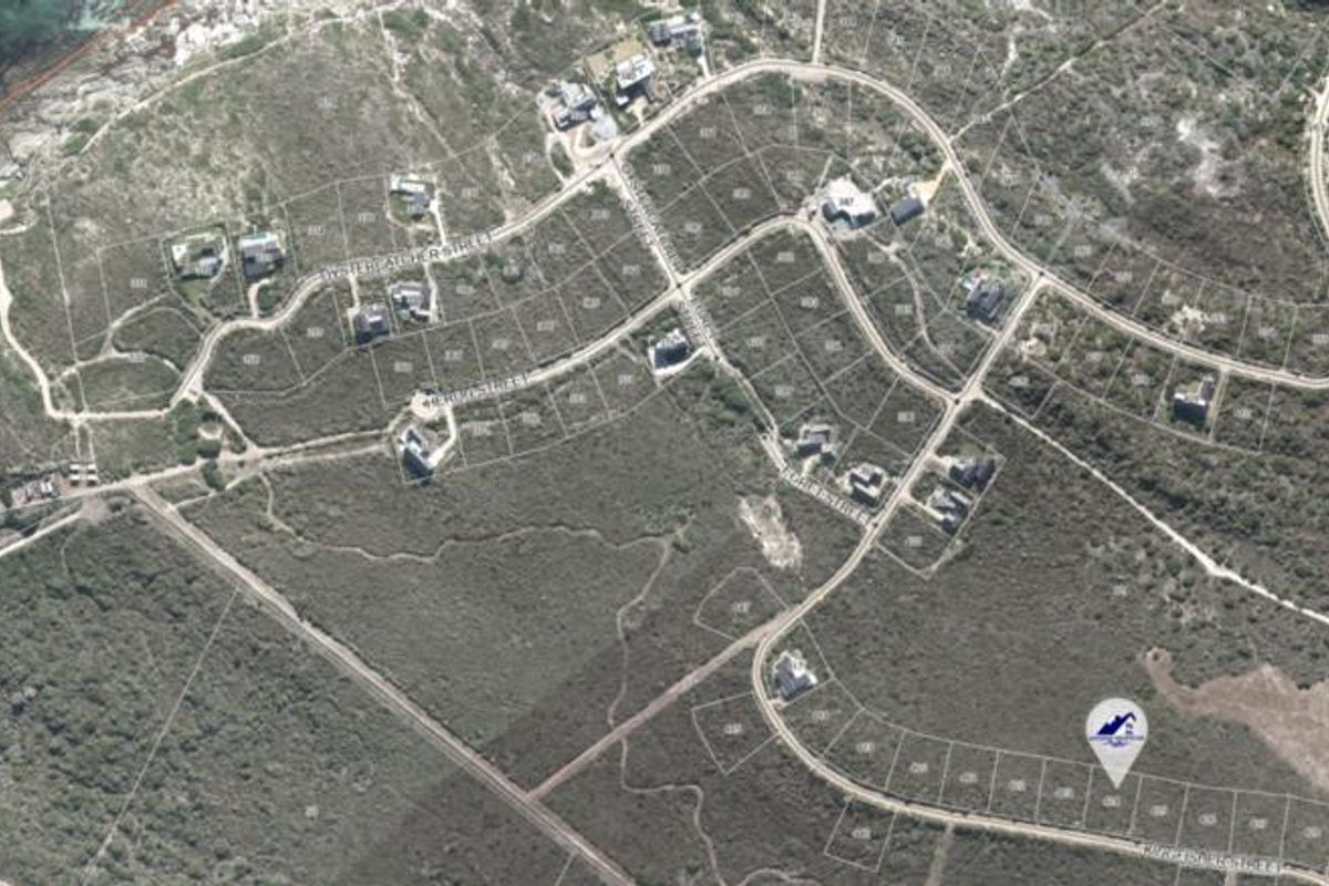 An aerial view showing the residential land parcel layout, street infrastructure, and surrounding coastal vegetation in the estate.