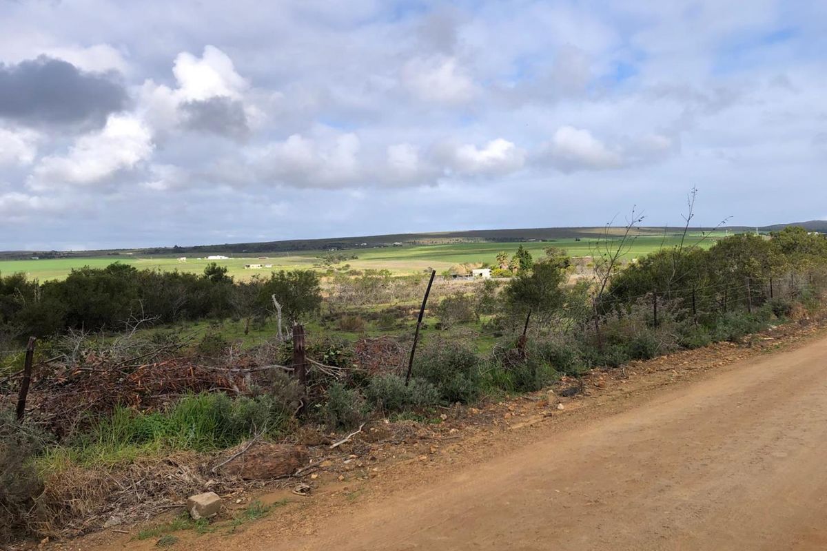 A scenic view of the expansive farm landscape and surrounding fields, captured from an adjacent dirt road.