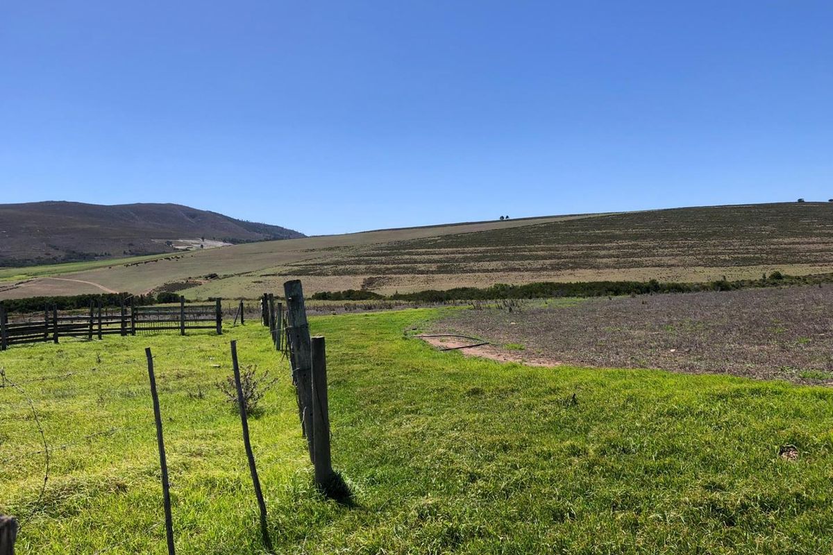 Expansive view of open farm pasture land featuring traditional wooden post and wire fencing under a clear blue sky.