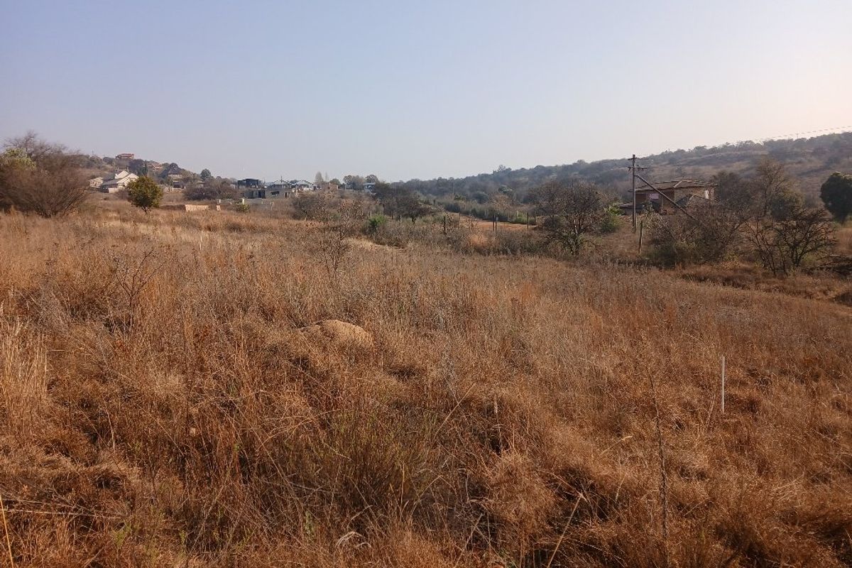 A wide-angle view of an undeveloped residential plot featuring natural dry grass and surrounding landscape.
