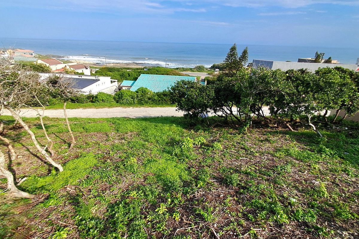 A scenic elevated view overlooking the coastal landscape and ocean from the residential land plot.