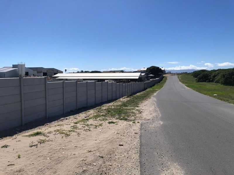 Street view showing the asphalt road access and the precast concrete boundary wall enclosing the industrial property.