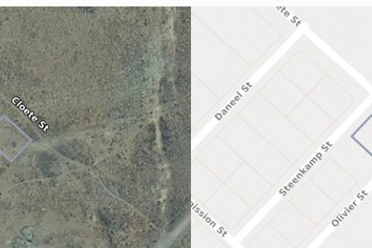 An aerial view and map overlay showing the location and boundaries of the vacant residential land plot.