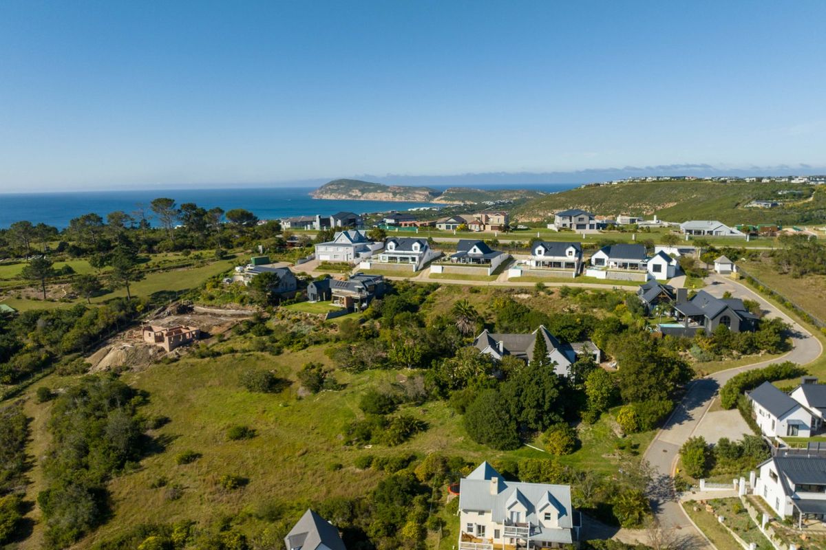 An aerial view of a coastal residential estate featuring established homes, natural vegetation, and scenic ocean views.