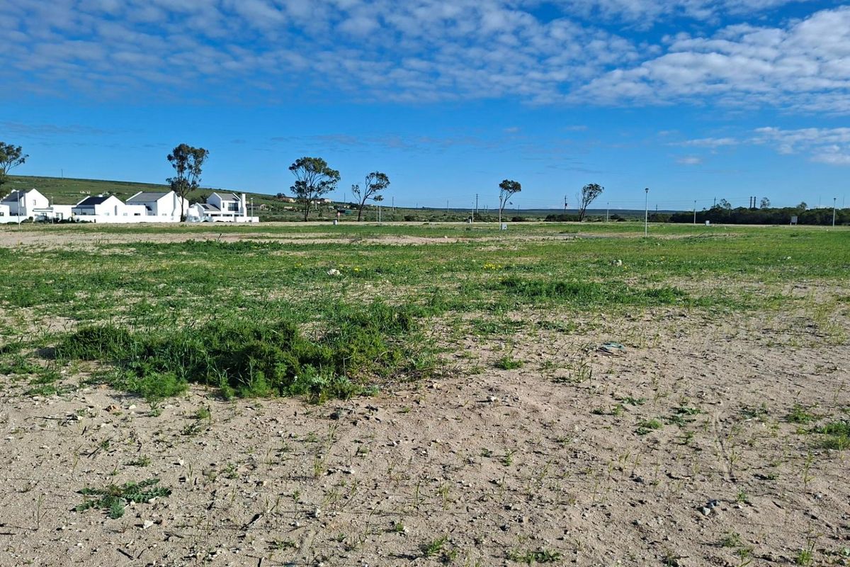 A wide-angle view of a vacant residential plot featuring natural ground cover and surrounding neighborhood infrastructure.