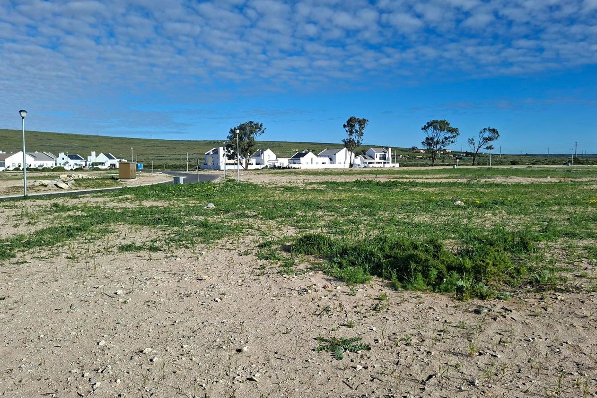 A vacant residential plot of land featuring natural ground cover, adjacent to a paved road with established street lighting and nearby residential housing.