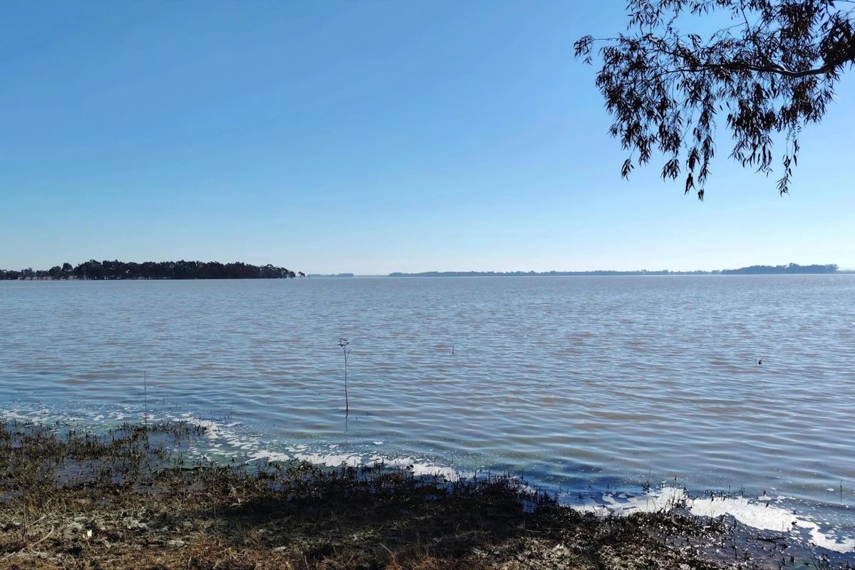 A scenic view of the expansive lake and natural landscape surrounding the property.