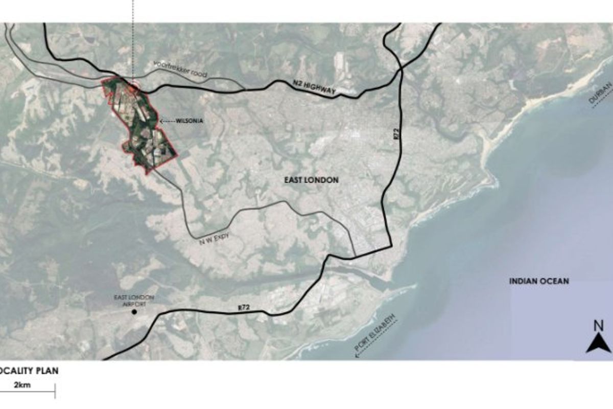 A locality plan map showing the geographical position of the property in relation to East London, major highways, and the coastline.