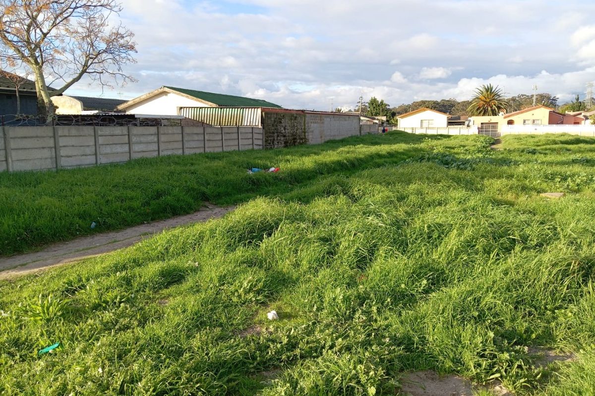 A vacant residential plot featuring overgrown grass and enclosed by a precast concrete boundary wall with security razor wire.