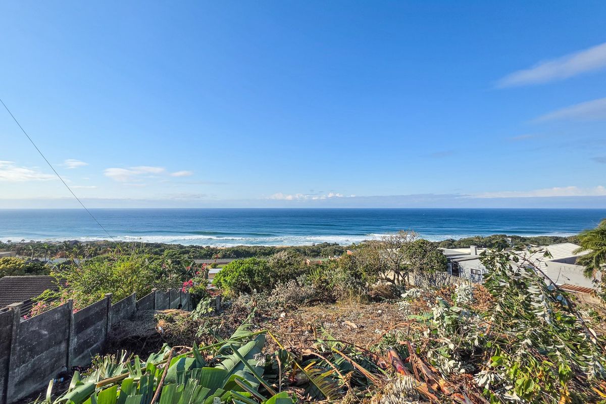 A scenic elevated view overlooking the coastline, featuring expansive ocean vistas and natural vegetation on the vacant residential land.