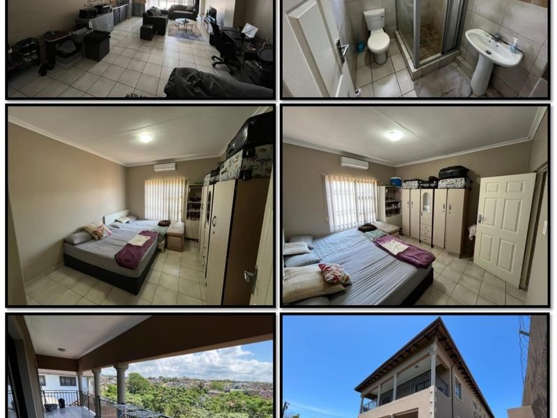 A collage of apartment interior and exterior views, including living areas, a bathroom, bedroom, balcony, and the building facade.