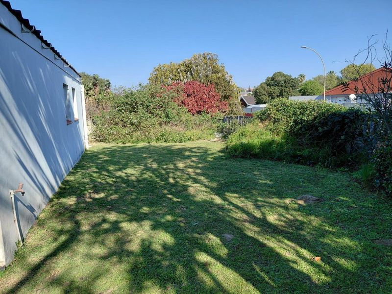 A rear garden area featuring a lawn and established perimeter vegetation, requiring landscaping maintenance to improve the outdoor space's appeal.